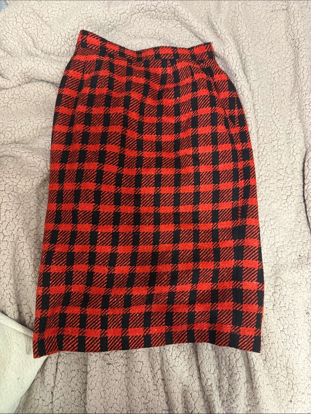 Red and Black Plaid Pencil Skirt